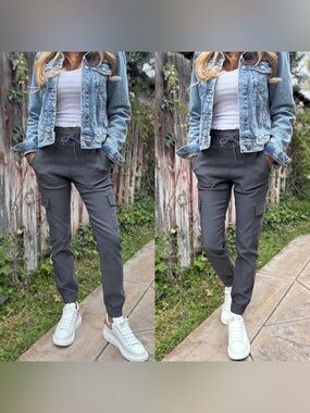 Bevy Flog Gaya Cargo Pants with Tie in Gray Herringbone Size 27 Preppy Casual